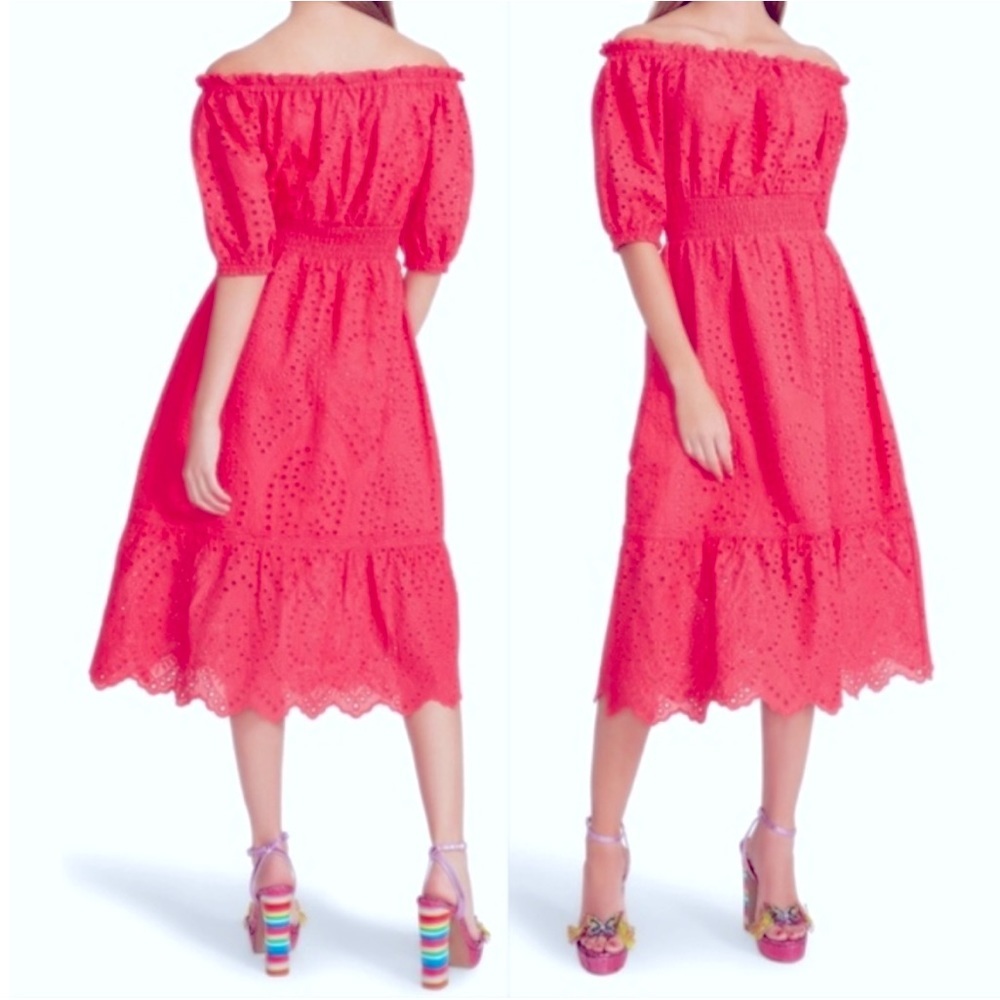 Intricate embroidered eyelet, pure cotton midi dress.